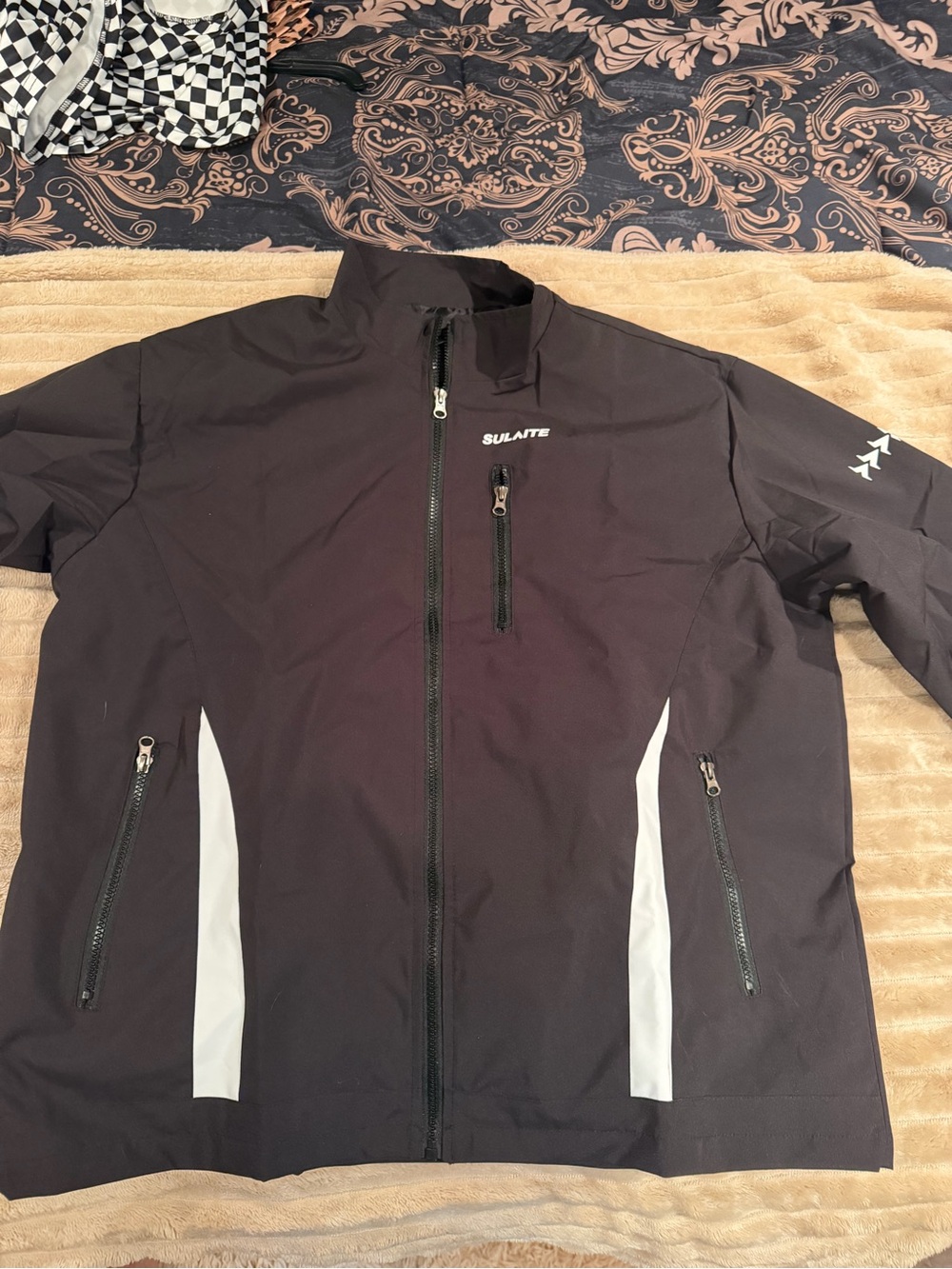 Men’s Black Windbreaker Jacket with White Panels
